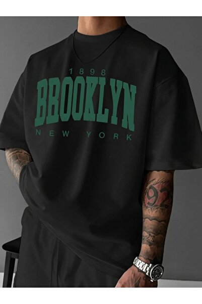 ZAVIXO Ανδρικό μπλουζάκι με στάμπα Brooklyn, oversize, 100% βαμβακερό, κοντομ...