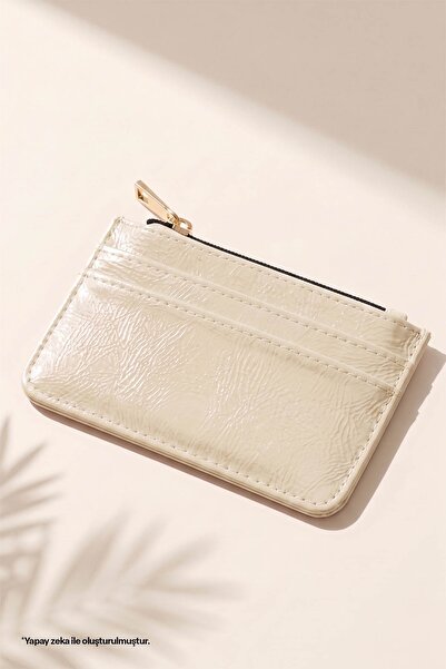 InStyle Zippered Cream Card Holder Wallet