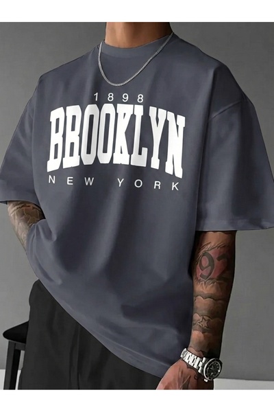 ZAVIXO تي شيرت رجالي من Brooklyn مطبوع بمقاس كبير مصنوع من القطن بنسبة 100% و...