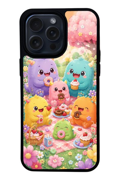 S Mode حافظة هاتف لامعة بتصميم Monster Picnic Party لهاتف iPhone 15 Pro Max