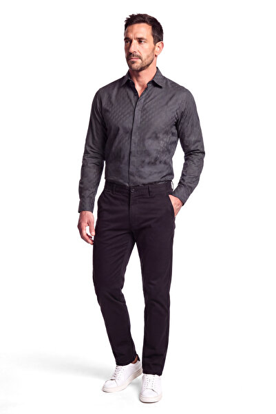 Emporio Armani Men's Button Closure Long Sleeve Notched Collar Black Shirt