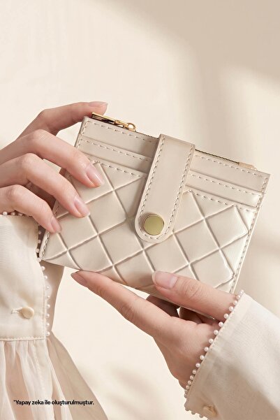 InStyle Quilted Detail Cream Wallet