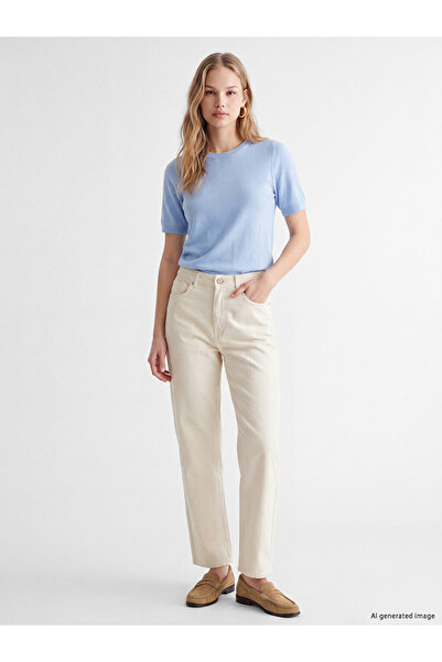 LC Waikiki Vizyon New Season Ecru Straight Fit Women's Jean Trousers