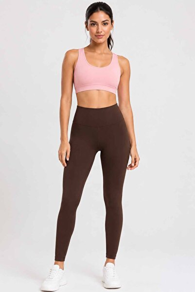 vynor atelier Women's Brown High Waist Scuba Fabric Leggings Flexible Narrow ...
