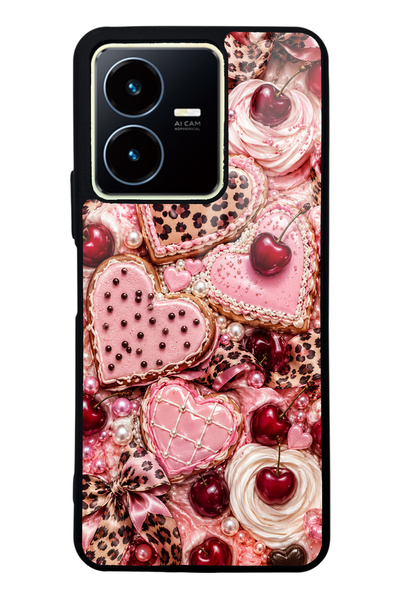 S Mode Vivo Y22S Glossy Phone Case with Cherry Leopard Sweetheart Design