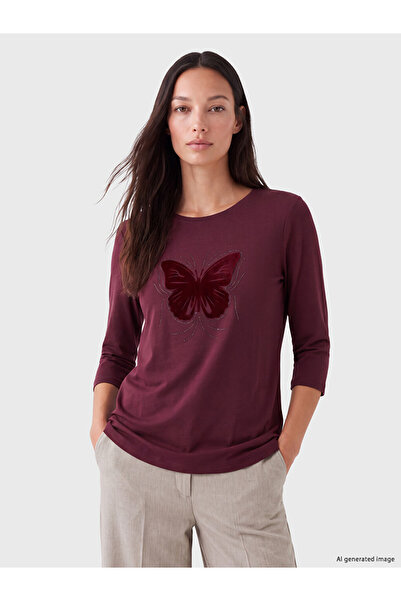 LC Waikiki Özmarka New Season Plum Color Crew Neck Blouse with Stones