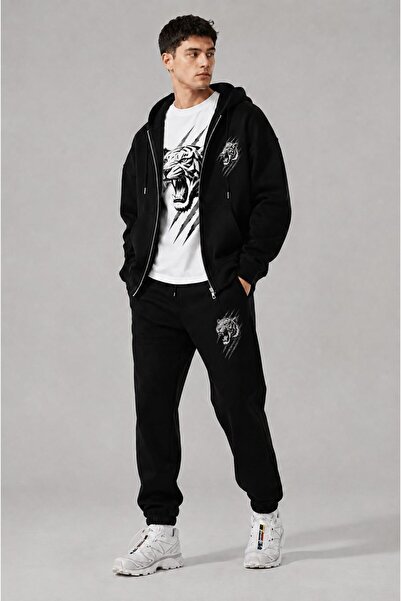 LUNAVISTA Men's Printed Oversize Zipper Hooded Sweatshirt, Crew Neck T-Shirt ...