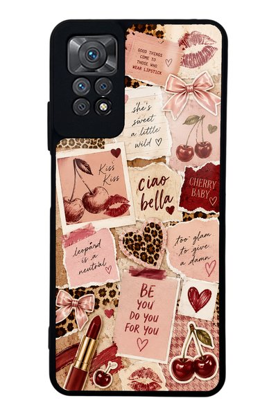 S Mode حافظة هاتف لامعة بتصميم Xiaomi Redmi Note 11 Pro Cherry Leopard Notes