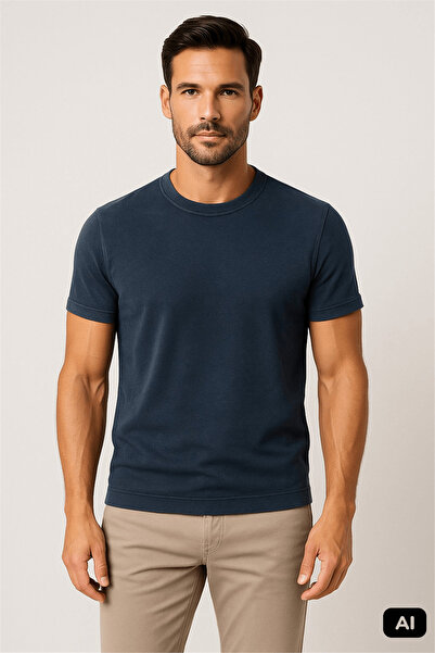 İgs Μπλε Μπλουζάκι Casual Fit Crew Neck Στενό 100% Βαμβακερό
