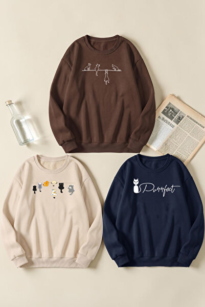 uyguntarz Unisex Mixed Printed Crew Neck Sweatshirt Set – Pack of 3