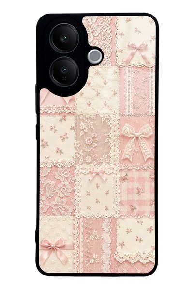 S Mode Vivo V60 Lite Glossy Phone Case with Pink Lace Patchwork Design