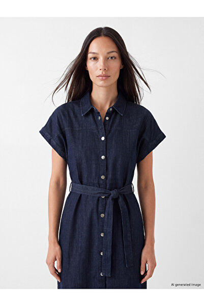 LC Waikiki Vizyon New Season Indigo Belted Jean Shirt Dress