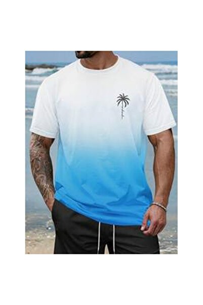 OEM Tricou casual pentru bărbați, mărime mare, cu imprimeu de litere și palmi...
