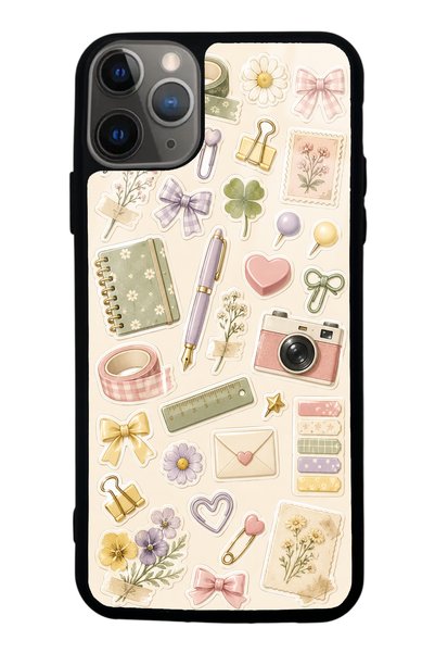 S Mode حافظة هاتف لامعة بتصميم ملاحظات زهرية لهاتف iPhone 11 Pro Max