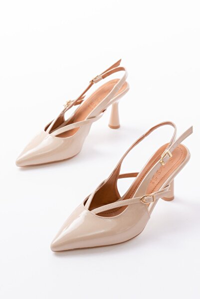 Zerenyus Zri̇n-4962 Beige Pointed Toe Buckle Round Heel Women's Heeled Sandal...