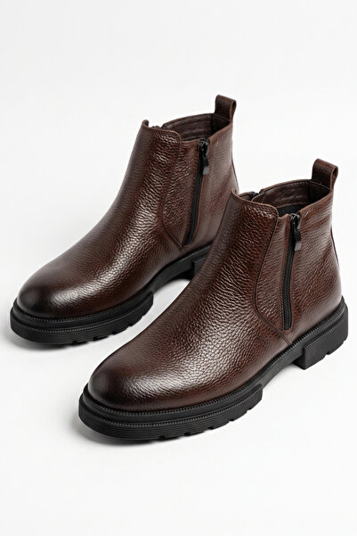 LUSIVE Genuine Leather Brown Double Zipper Chelsea Men's Winter Boots Luass30...