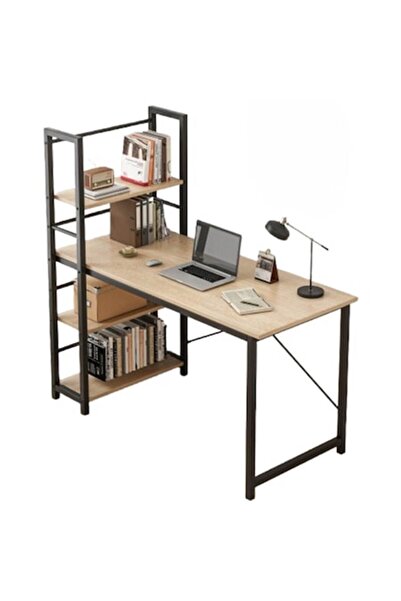 BADU Birou de calculator cu rafturi metalice moderne stil loft, maro deschis