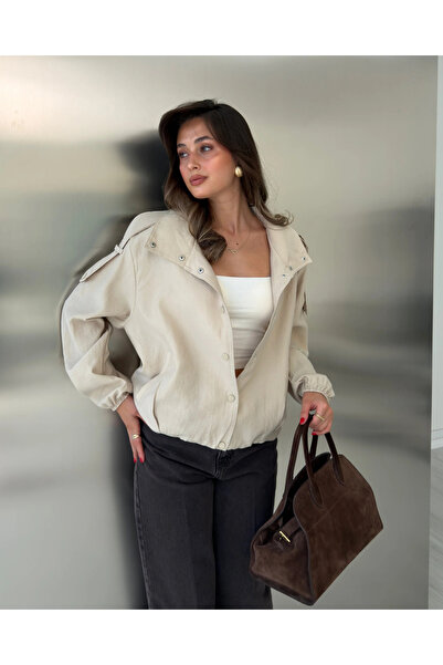My Blog Stone Epaulette Snap Fastener Jacket - 9768