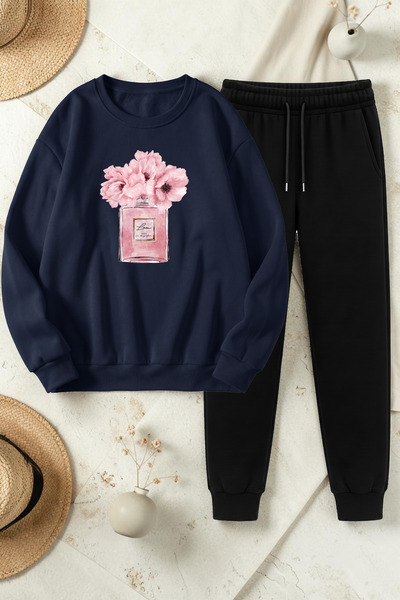 uyguntarz Unisex Design Printed Crew Neck Sweatshirt - 2-Piece Tracksuit Set