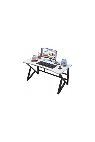 Rebiko Birou de gaming modern, alb, tip loft, mare, 120 cm
