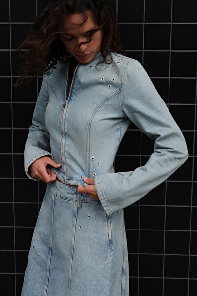 Pull & Bear Kuşgözü detaylı denim ceket