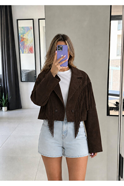 Ekim Store Tasseled Buttoned Crop Suede Jacket