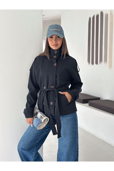 SBL COLLECTİON Double Breasted Collar Short Trench Coat