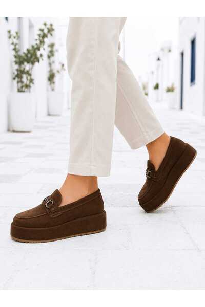 Oneka Shoes Kadın Günlük Loafer Kahverengi süet 280826KLKSY1318