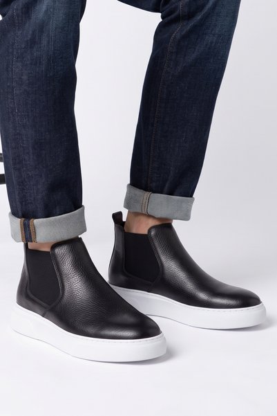 LUSIVE Genuine Leather Black Ultra Comfortable Chelsea Men's Boots Luass30Al0048