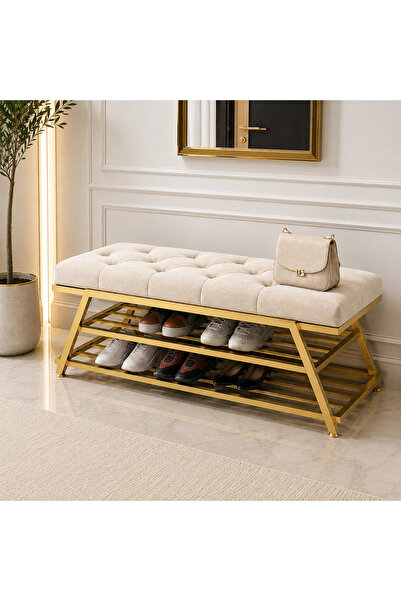 EVDERA MOBİLYA GOLD METAL BENCH AYAKKABILIK BANK, KAPI GİRİŞİ PUF AYAKKABILIK