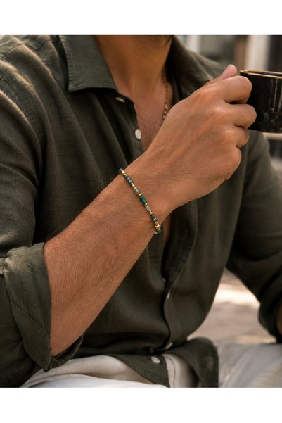 higo Neroa Natural Stone Stainless Steel Men's Bracelet