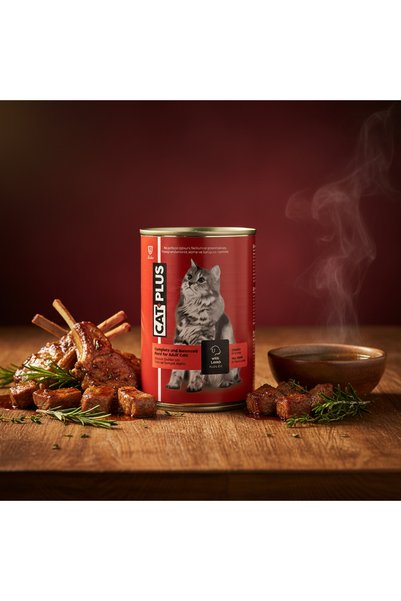 Cat Plus قطع لحم الضأن في المرق - كرتون يحتوي على 12 × 400 جرام طعام رطب للقطط