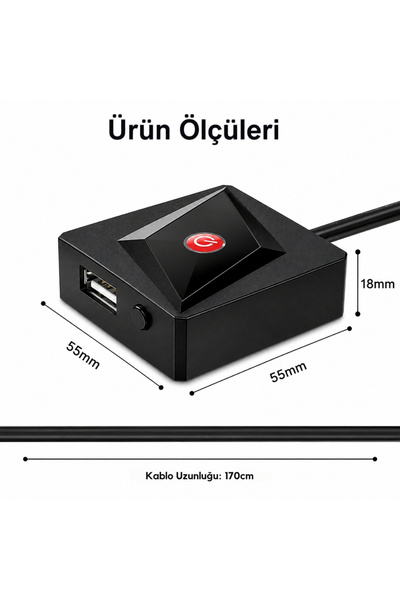 Alfais 6079 Masaüstü PC Kasa Harici Güç Power Reset On/Off USB Düğmesi Switch Uzatma Kablo LED Buton
