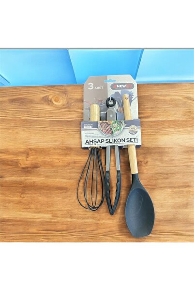 KAPLANBABA Wooden silicone kitchen utensil set 3 pieces - whisk, tongs and se...
