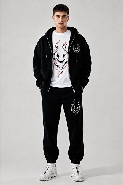 LUNAVISTA Men's Printed Oversize Zipper Hooded Sweatshirt, Crew Neck T-Shirt ...