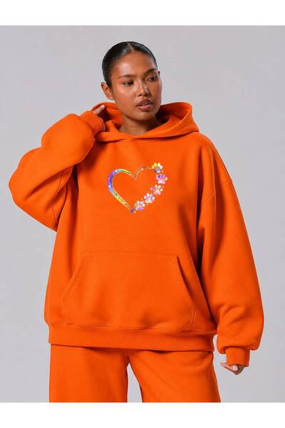 BENROMA 3 Yarn Combed Cotton Plus Size Paw Heart Printed Unisex Sweatshirt Df5