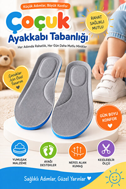 SANUS Çocuk Ayakkabı Tabanlığı Yumuşak Destekli Kesilebilir Tabanlık GRİ