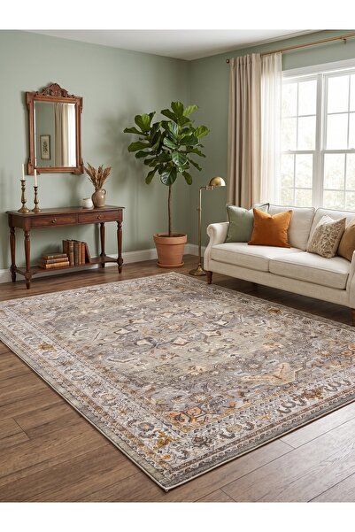 Pastel Vintage Ve Zamansız Tasarımı İle Discovery Halı Yeşil Renginde Halı Ot...