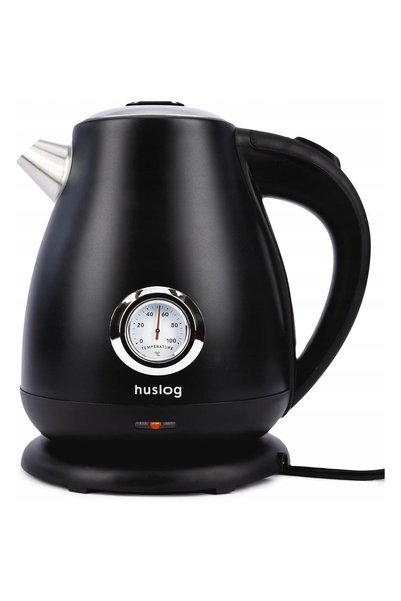 Huslog Fierbător retro, 1.7L, Oțel inoxidabil, 2200W, Afișaj temperatură, Negru