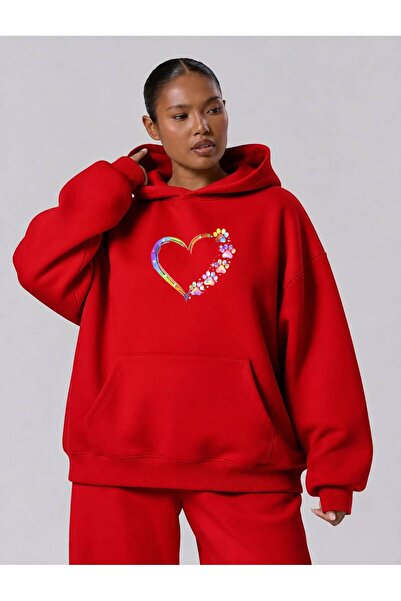 BENROMA 3 Yarn Combed Cotton Plus Size Paw Heart Printed Unisex Sweatshirt Df5