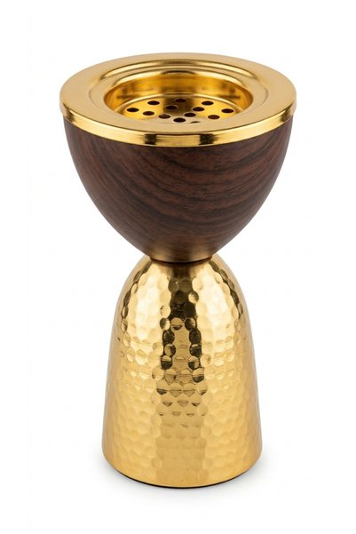 VENDIX Luxury Mabkhara – Elegant Walnut Wood & Hammered Gold Bakhoor Burner for Home Fragrance and Hospitality – Modern Incense Holder