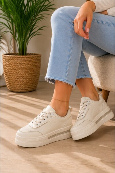 ALTUNTAŞ Women's 5 cm Thick Sole Sneaker with Glitter Detail Casual Sports Sh...