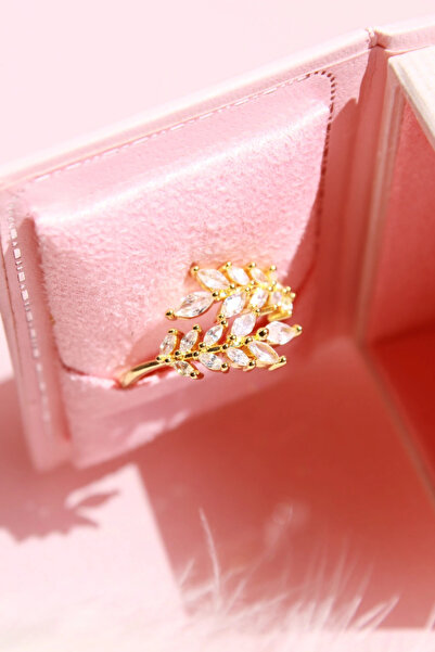 Harlofia Jewelry Adjustable Stone Leaf Ring