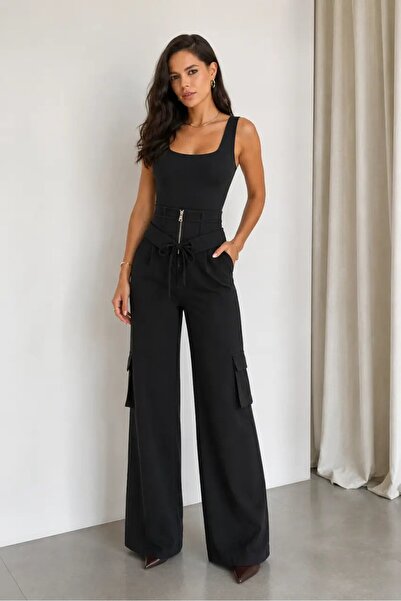 Cool & Sexy Women's High-Waisted Wide-Leg Cargo Pants – Zipper and Lace Detai...