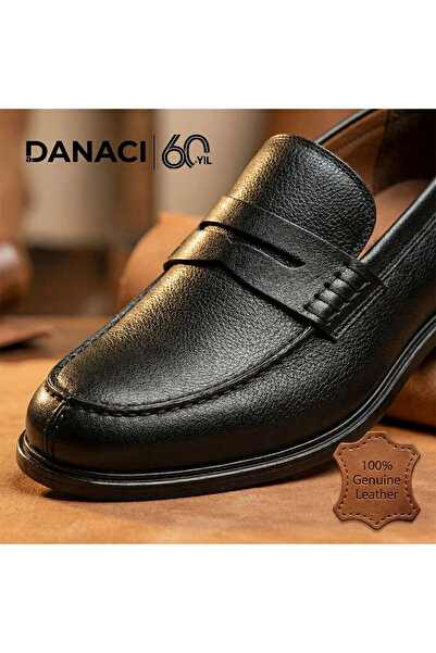 DANACI Erkek Hakiki Deri Bağcıksız Penny Loafer Klasik Ayakkabı Kösele 8004