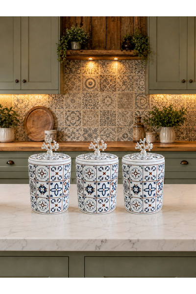 ferayhome Spice Rack - Coffee Corner Set of 3 Flat Lid Ceramic Pattern Silver...