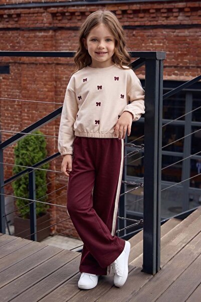 Fulla Moda Ribbon Embroidered Elastic Waistband Girls' 2-Piece Set