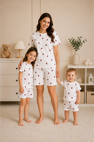 Drop Kids Mother-Child Combined Pajama Set Plaid Cherry Pattern Shorts (Sold ...