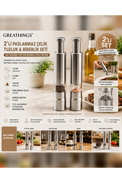 Greathings 2'Lİ PASLANMAZ ÇELİK TUZLUK VE BİBERLİK SETİ