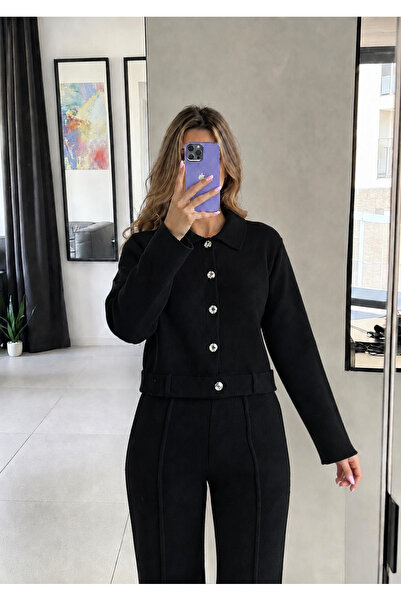 Ekim Store Knitwear Belted Buttoned Blouse Trouser Set